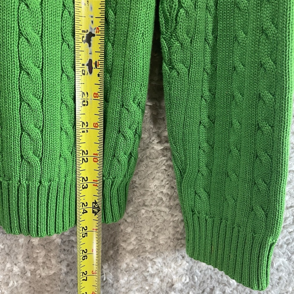 Lauren Ralph Lauren Women Green Cable Knit V-Neck Cotton Sweater M Preppy Tennis - Picture 6 of 10